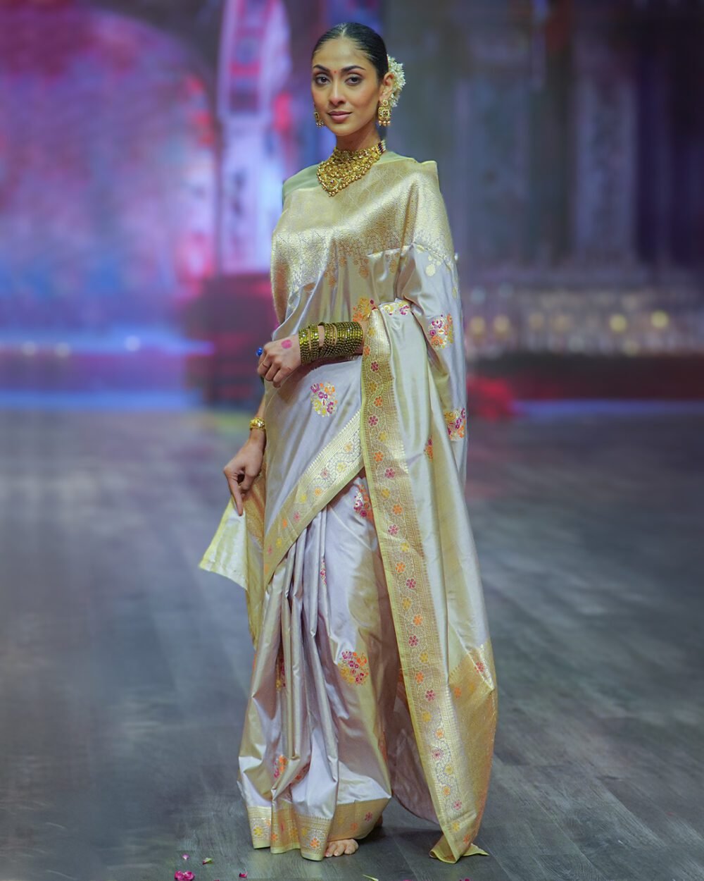 Smokey Green & Grey Banaras Handloom Silk Saree