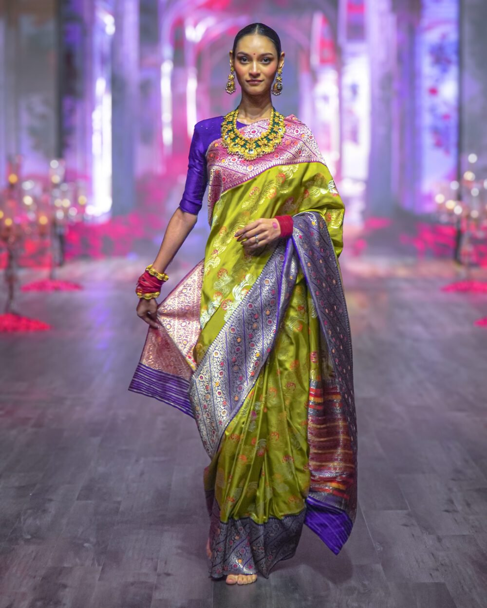 Olive Green Banaras Handloom Silk Saree