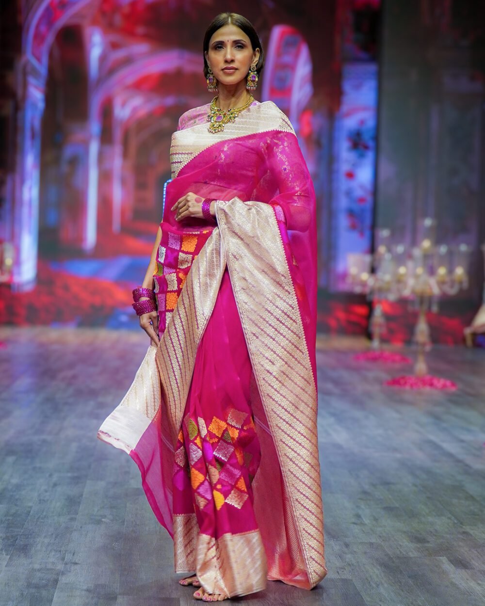 Rani Pink Kora Banarasi Handloom Silk Saree