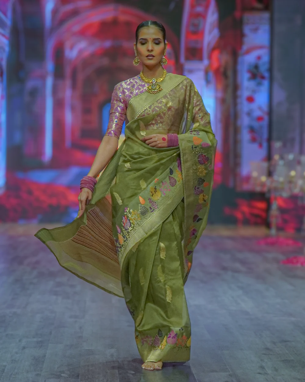 Sage Green Kora Banarasi Handloom Silk Saree