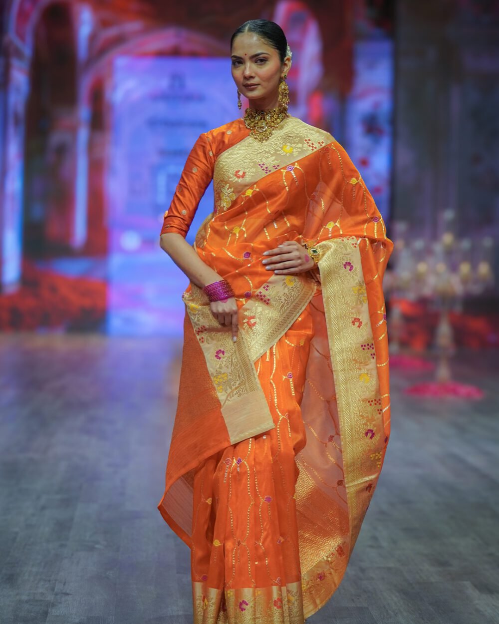 Orange Kora Banaras Handloom Silk Saree
