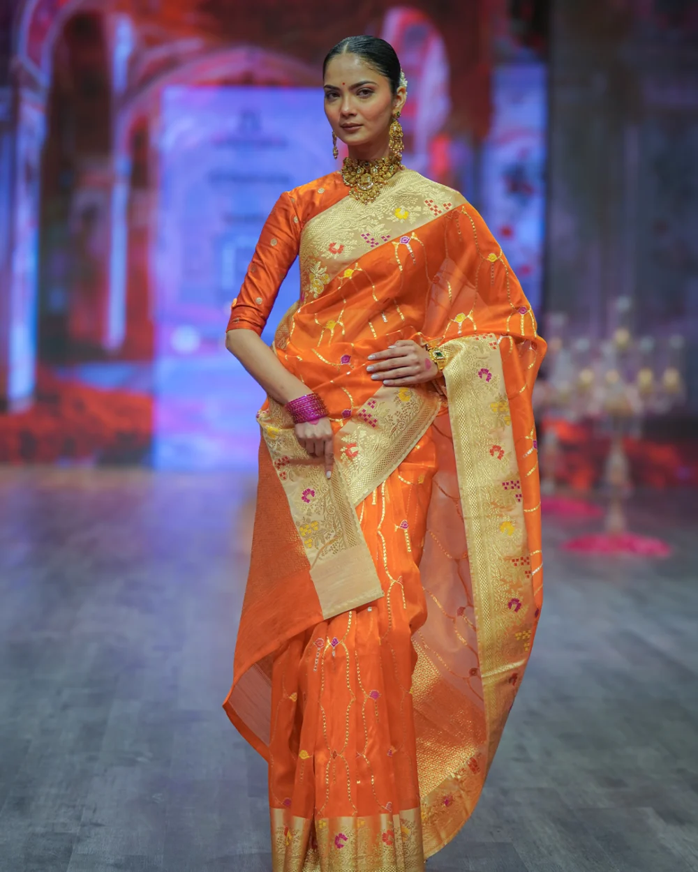 Orange Kora Banaras Handloom Silk Saree