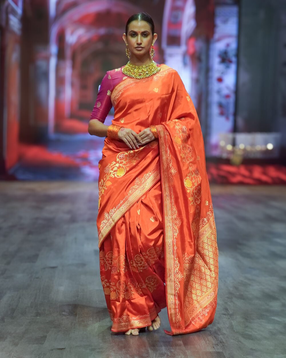 Burnt Orange Banaras Handwoven Silk Saree