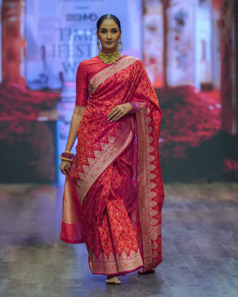 Cherry Red Banaras Handloom Silk Saree