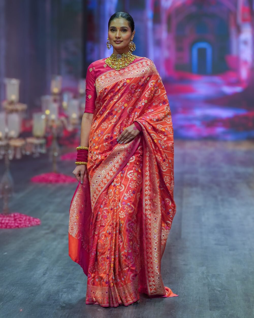 Orange Banaras Handloom Silk Saree