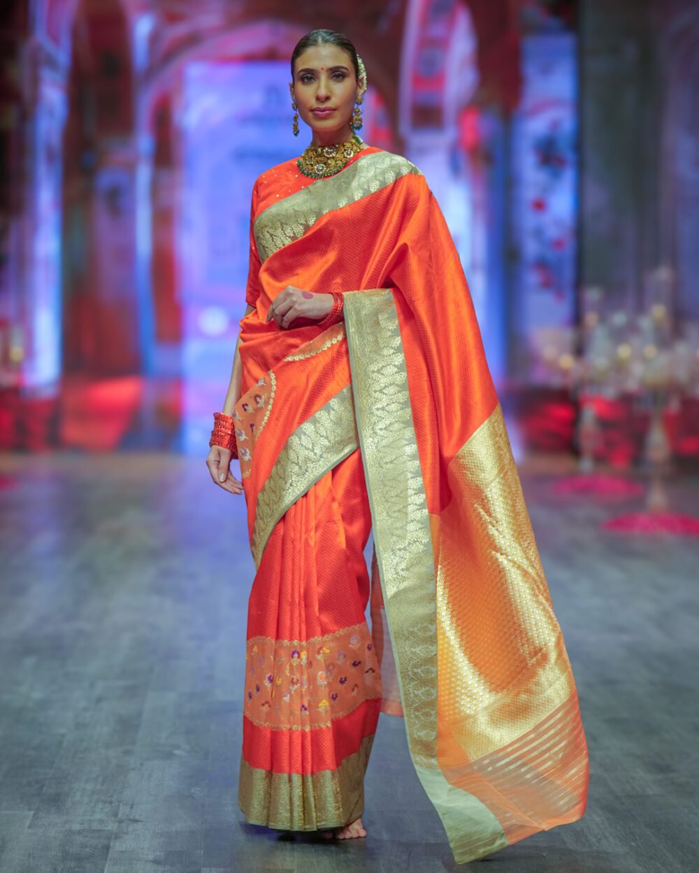 Vibrant Orange Banaras Handloom Silk Saree