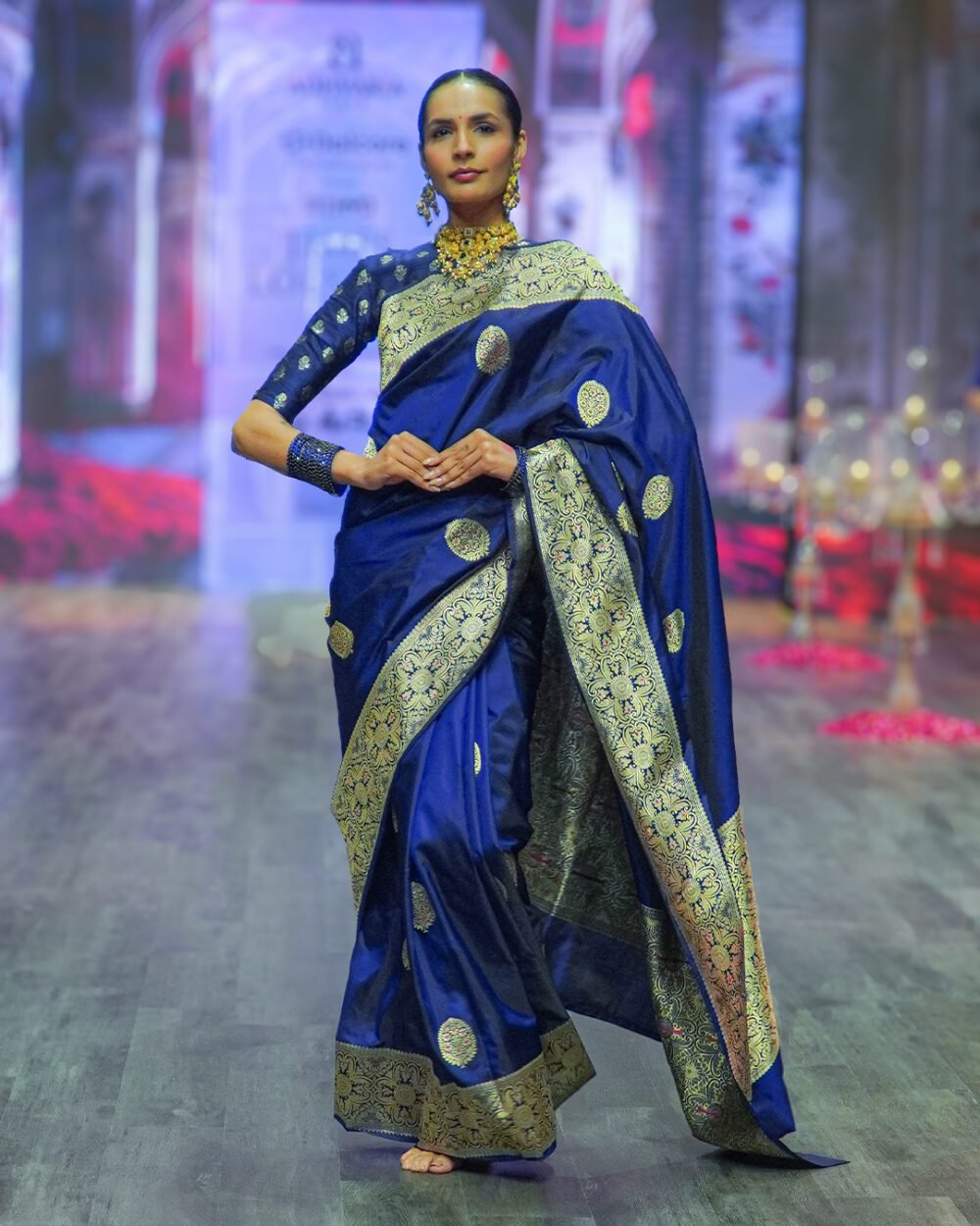 Navy Blue Banaras Handloom Silk Saree