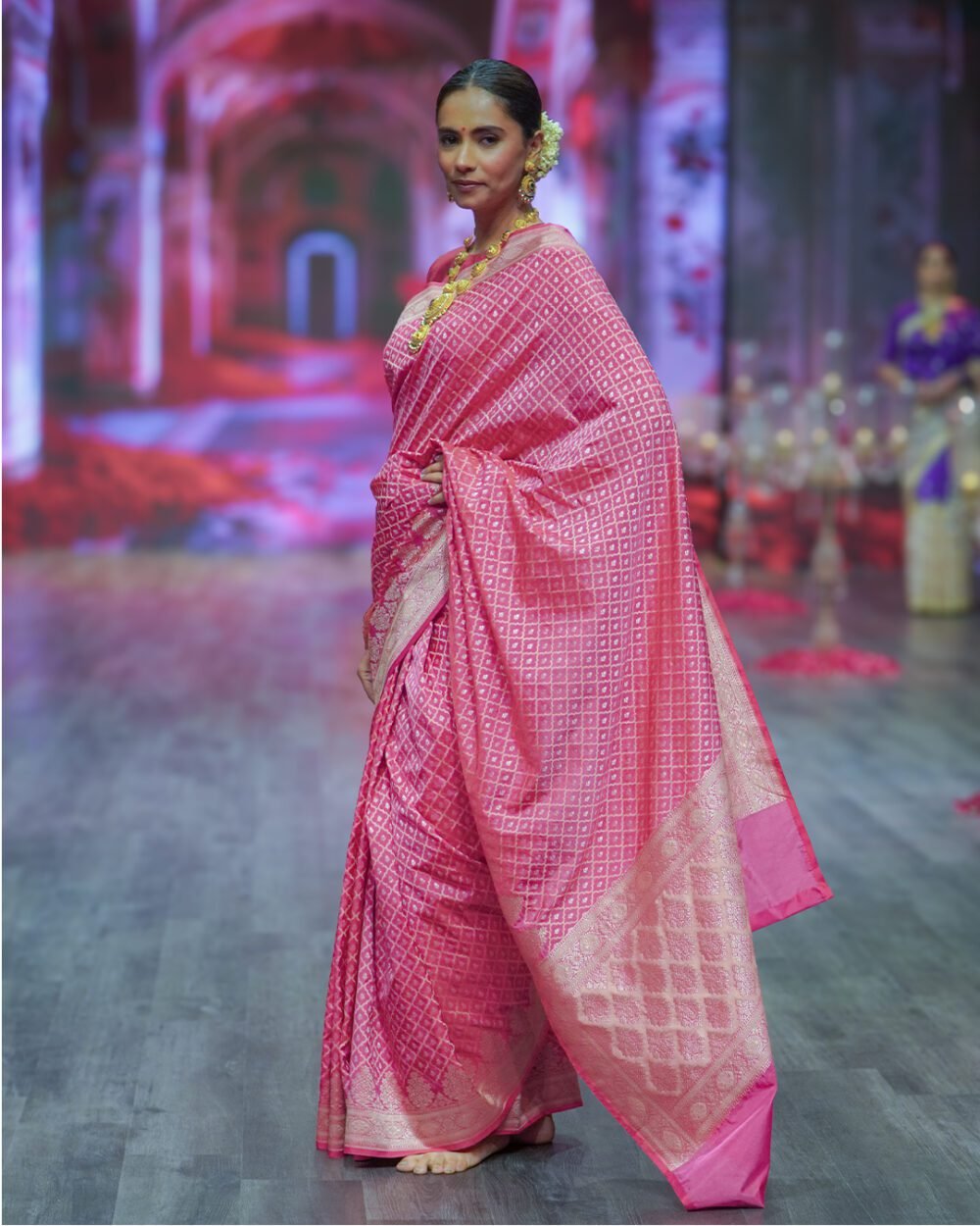 Strawberry Pink Banaras Handloom Silk Saree