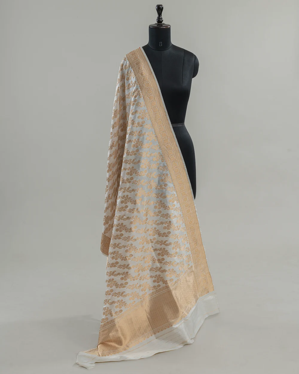 White & Gold Banaras Silk Dupatta