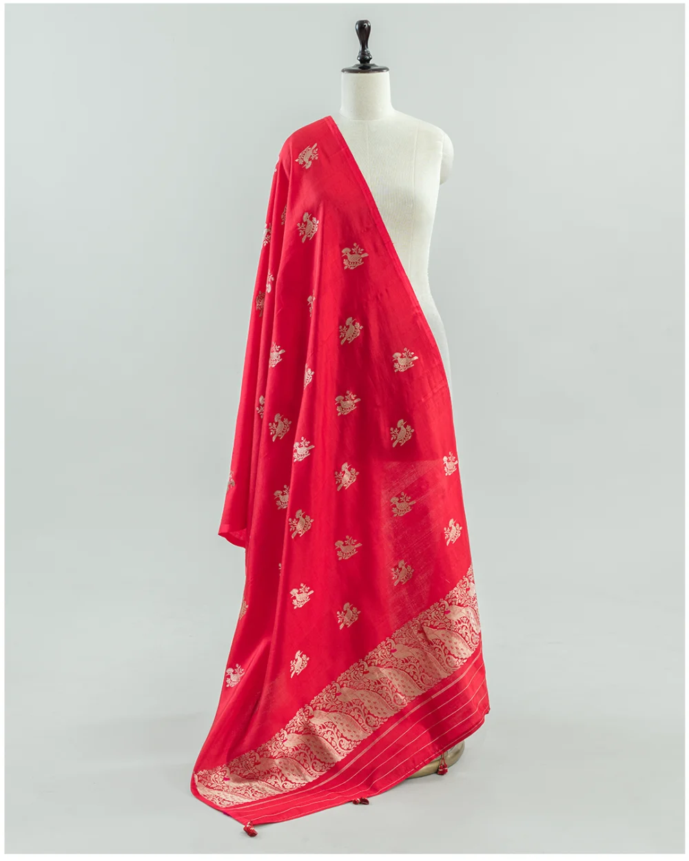 Crimson Red Banarasi Silk Dupatta