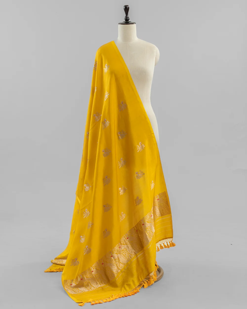 Bright Mustard Yellow Banarasi Silk Dupatta