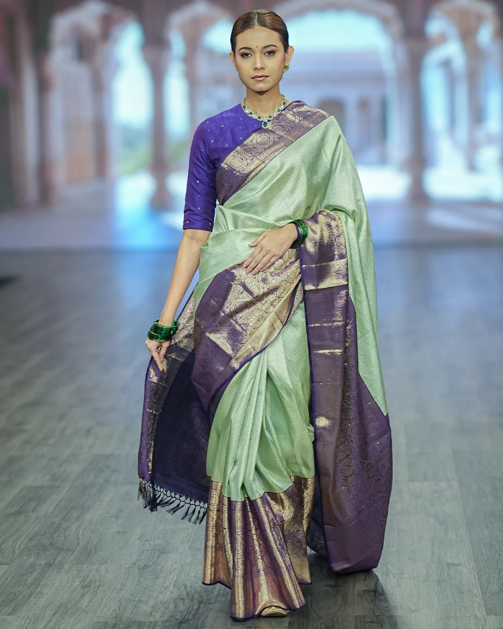 Mint & Royal Purple Kanjivaram Handloom Silk Saree
