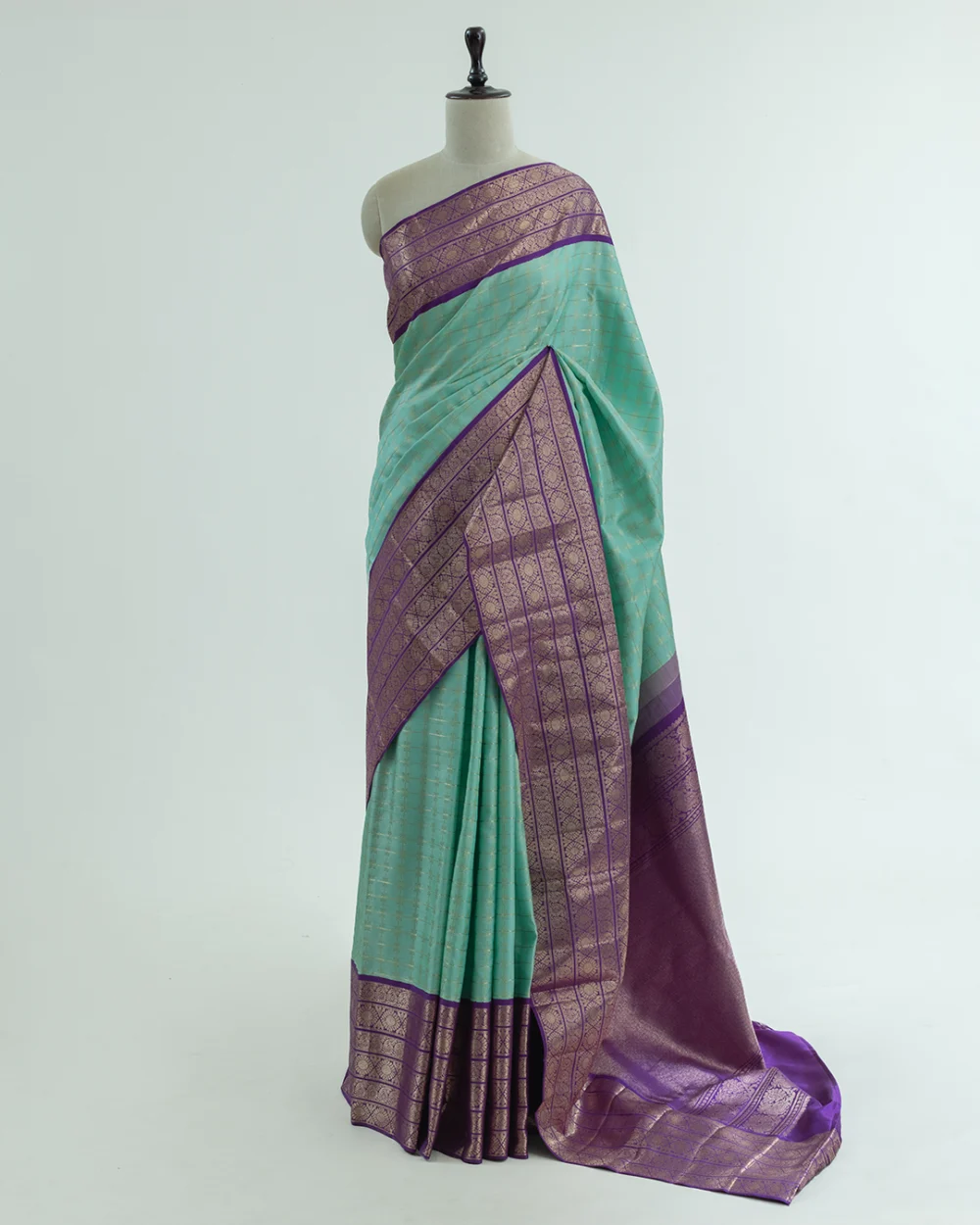 Aqua Mint & Royal Purple Kanjivaram Handloom Silk Saree
