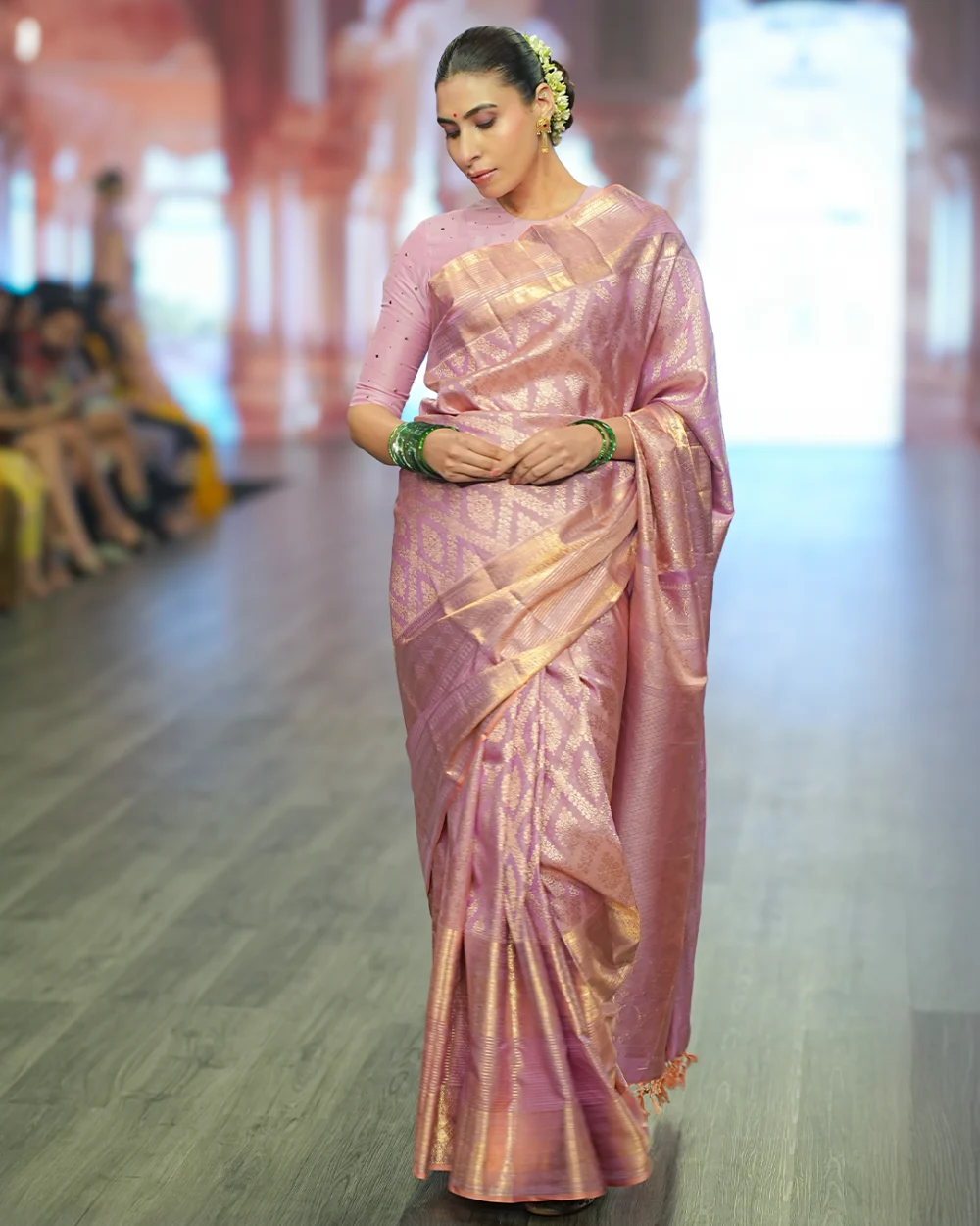 Peach Pink Kanjivaram Handloom Silk Saree