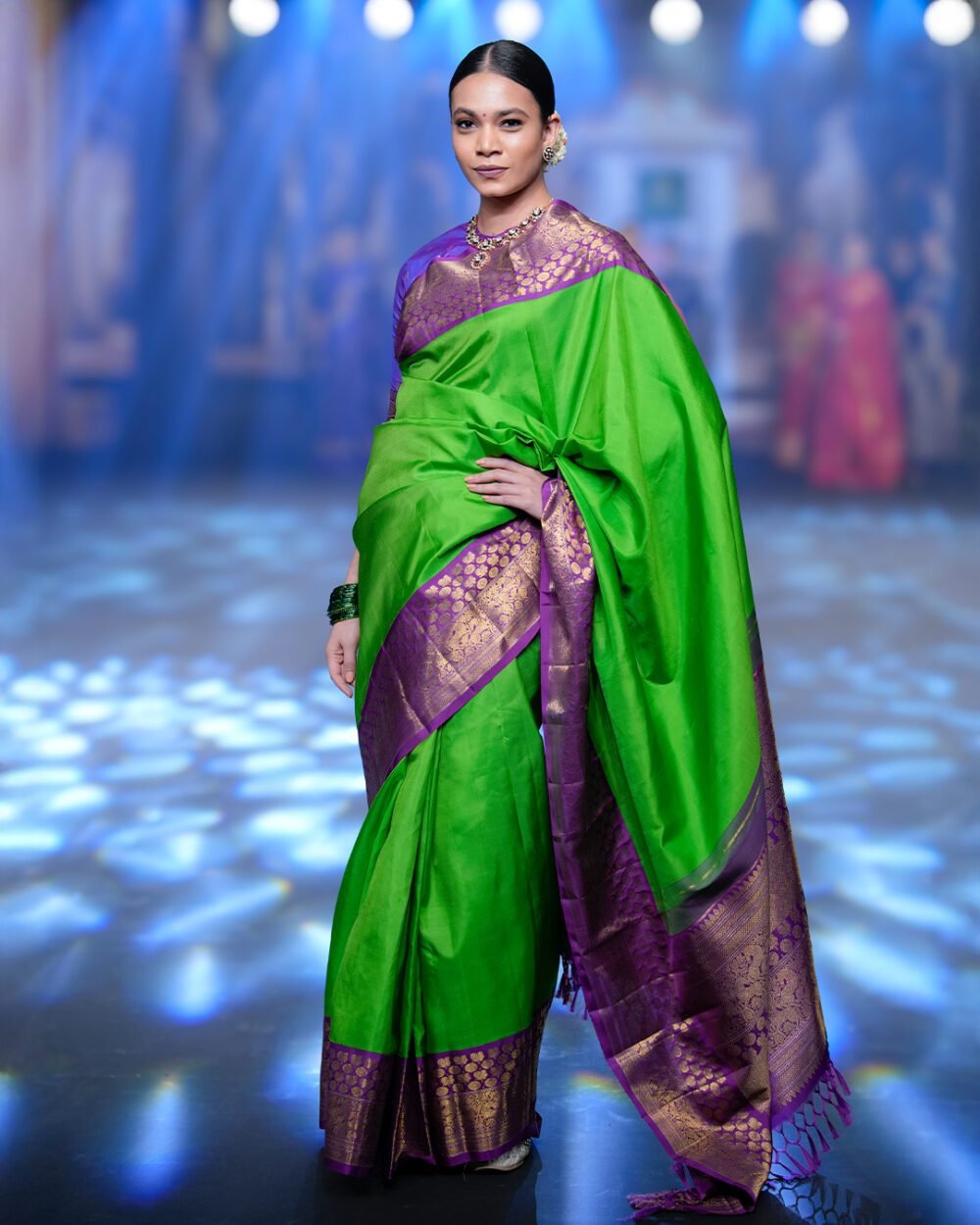 Parrot Green & Purple Kanjivaram Handloom Silk Saree