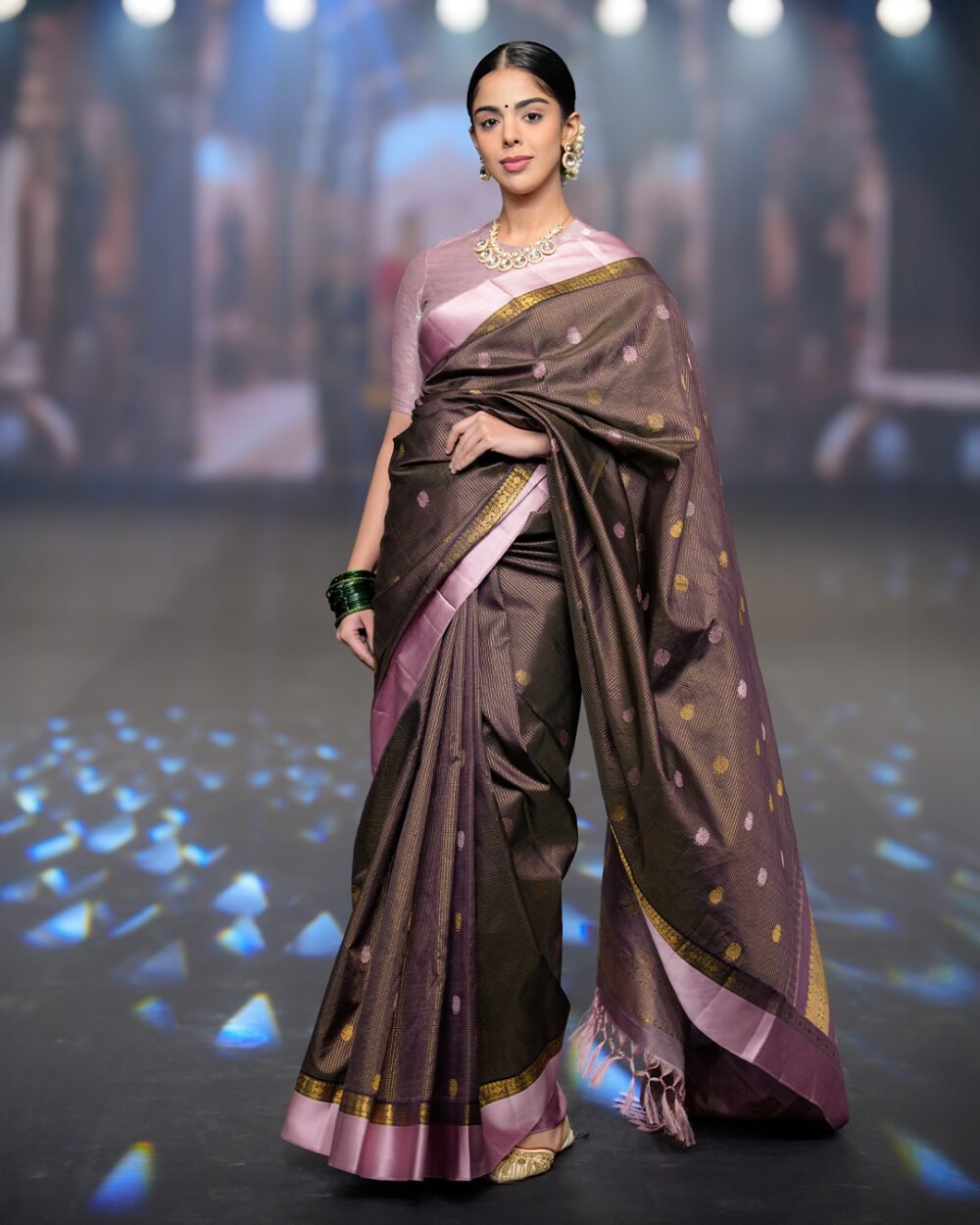 Brown & Mauve Kanjivaram Handloom Silk Saree