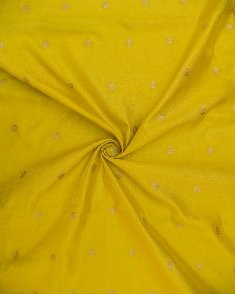 Bright Yellow Tissue Silk Zari Butta Fabric