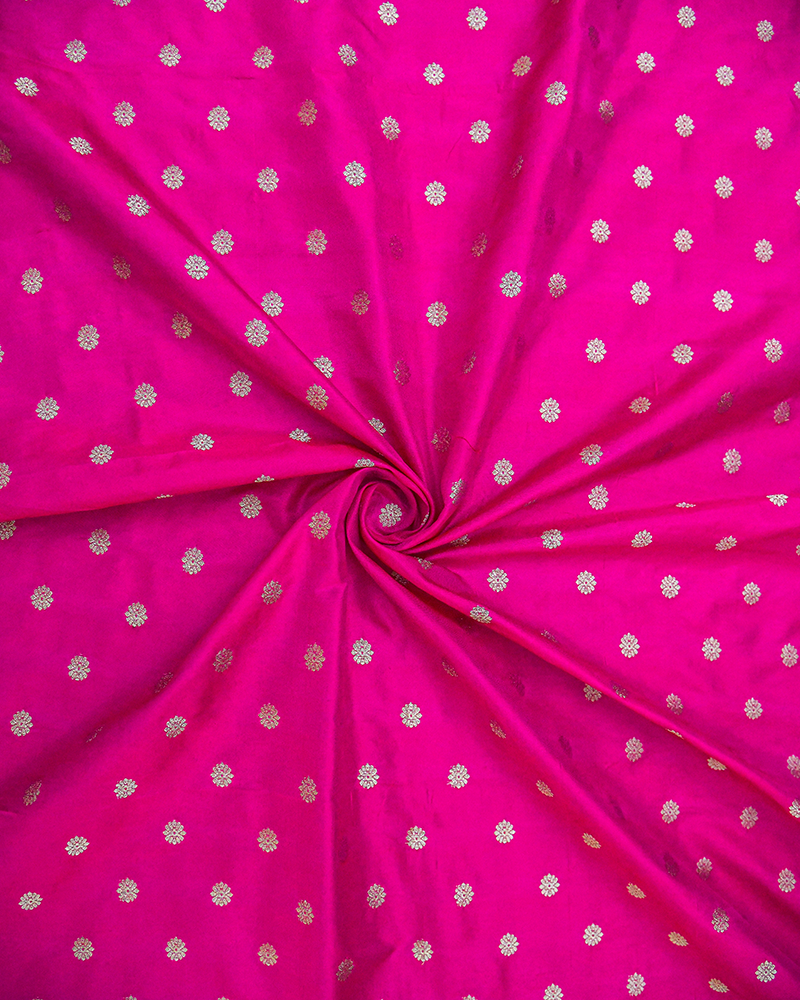 Pink Zari Butta Silk Fabric