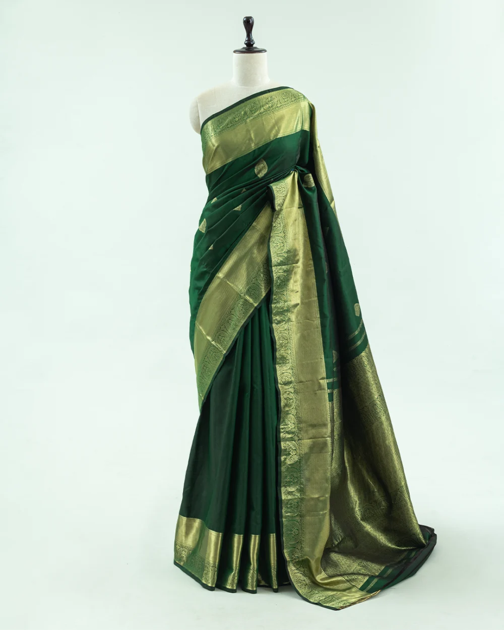 Deep Emerald Green Kanjivaram Handloom Silk Saree