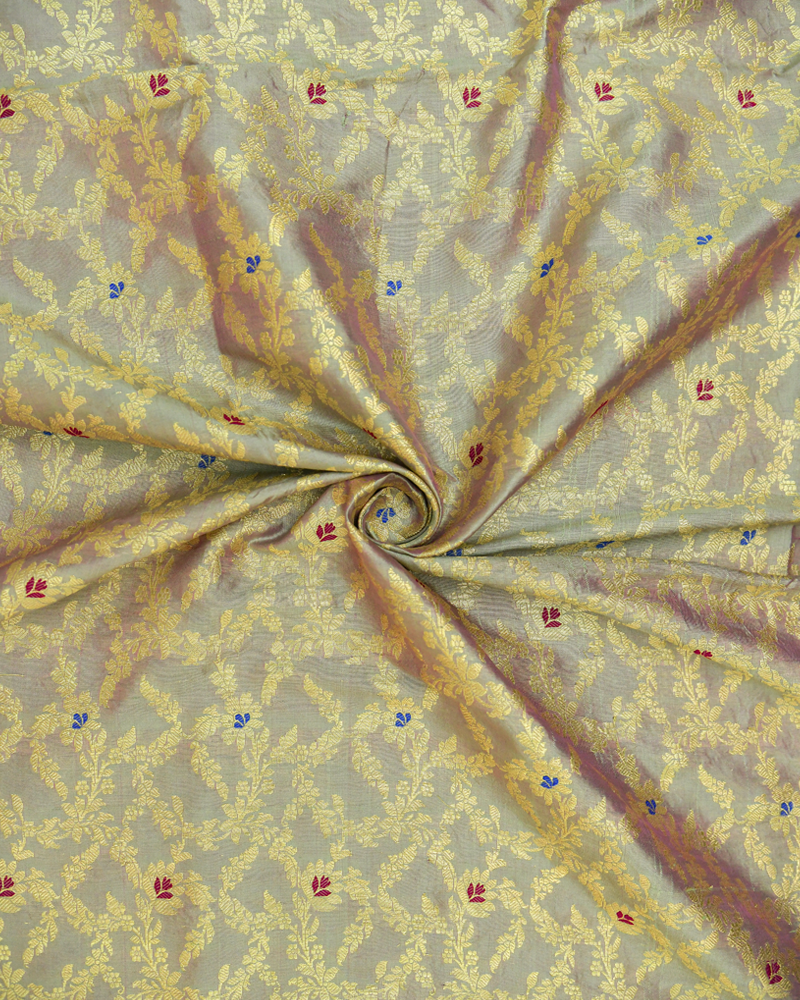 Sage Green Floral Jaal Silk Fabric