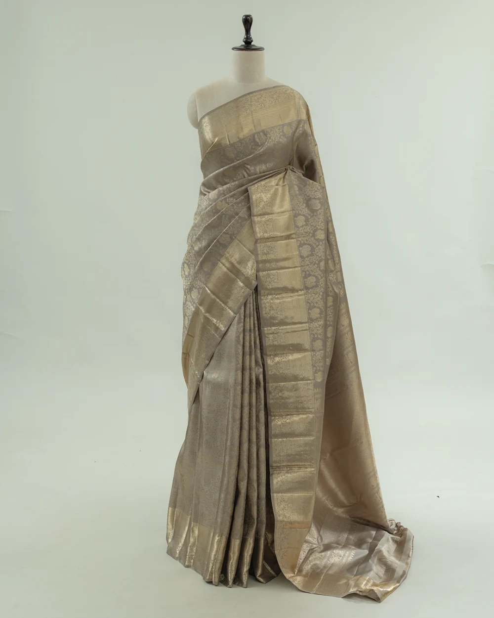 Warm Taupe Kanjivaram Handloom Silk Saree