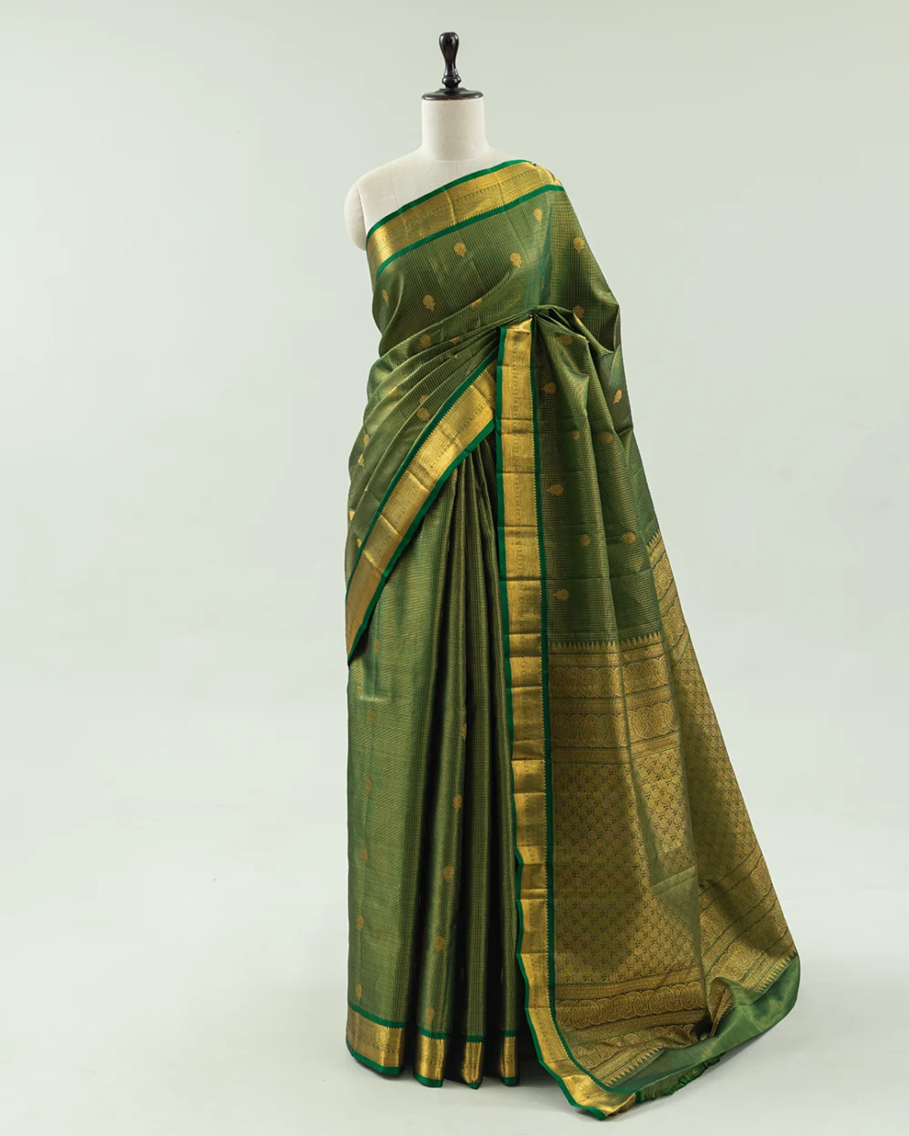 Green Kattam Kanjivaram Handloom Silk Saree
