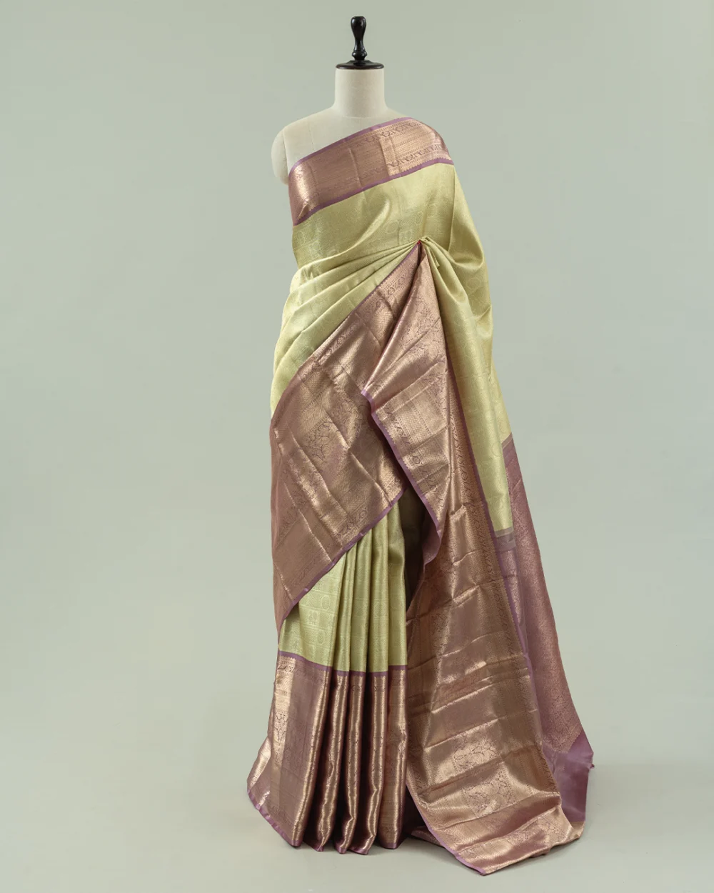 Pastel Pistachio & Mauve Kanjivaram Handloom Silk Saree