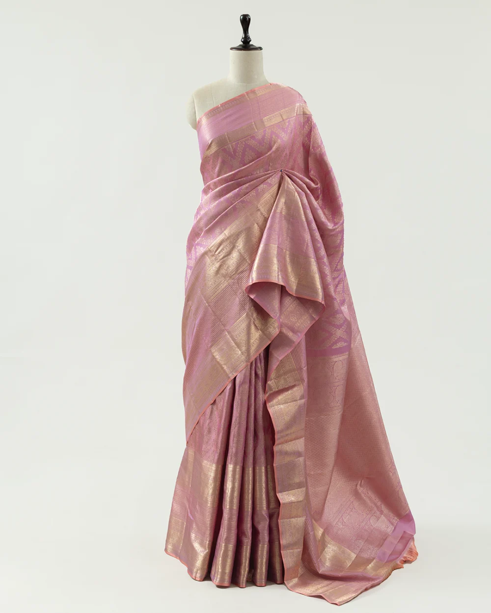 Peach Pink Kanjivaram Handloom Silk Saree