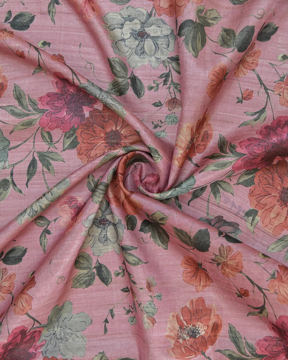 Dusty Mauve Floral Tussar Silk Fabric