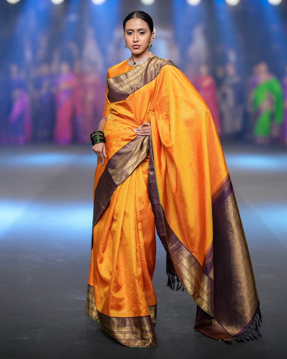 Mustard & Brown Kanjivaram Handloom Silk Saree