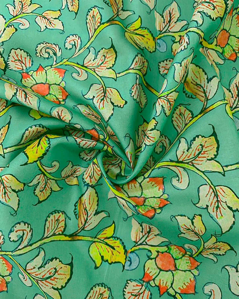 Mint Kalamkari Tussar Silk Fabric