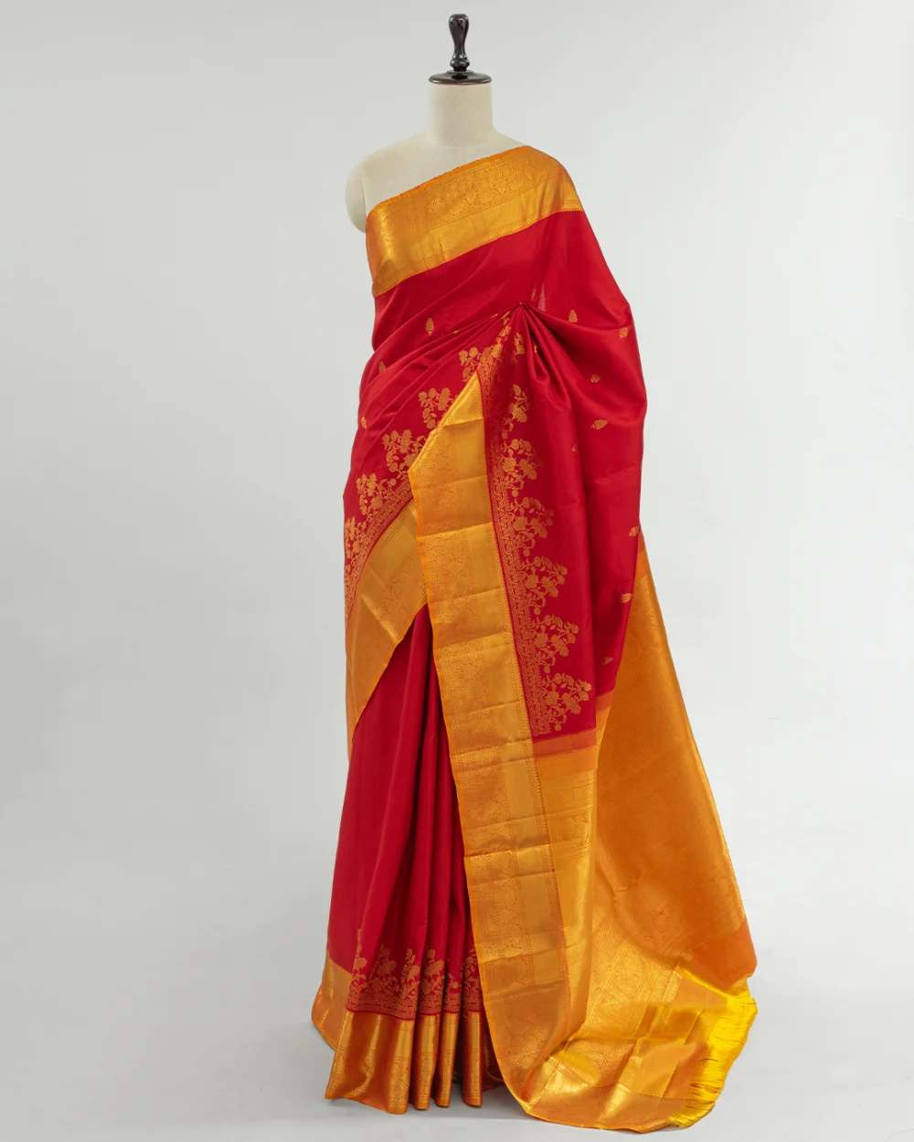 Red & Mustard Yellow Kanjivaram Handloom Silk Saree