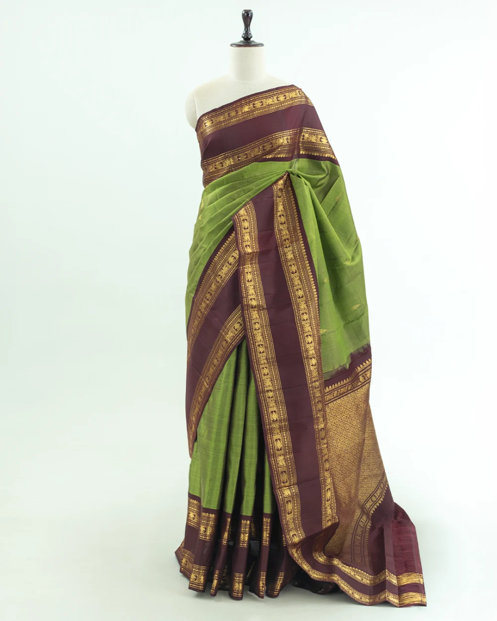 Fresh Leaf Checks Kanjivaram Handloom Silk Saree