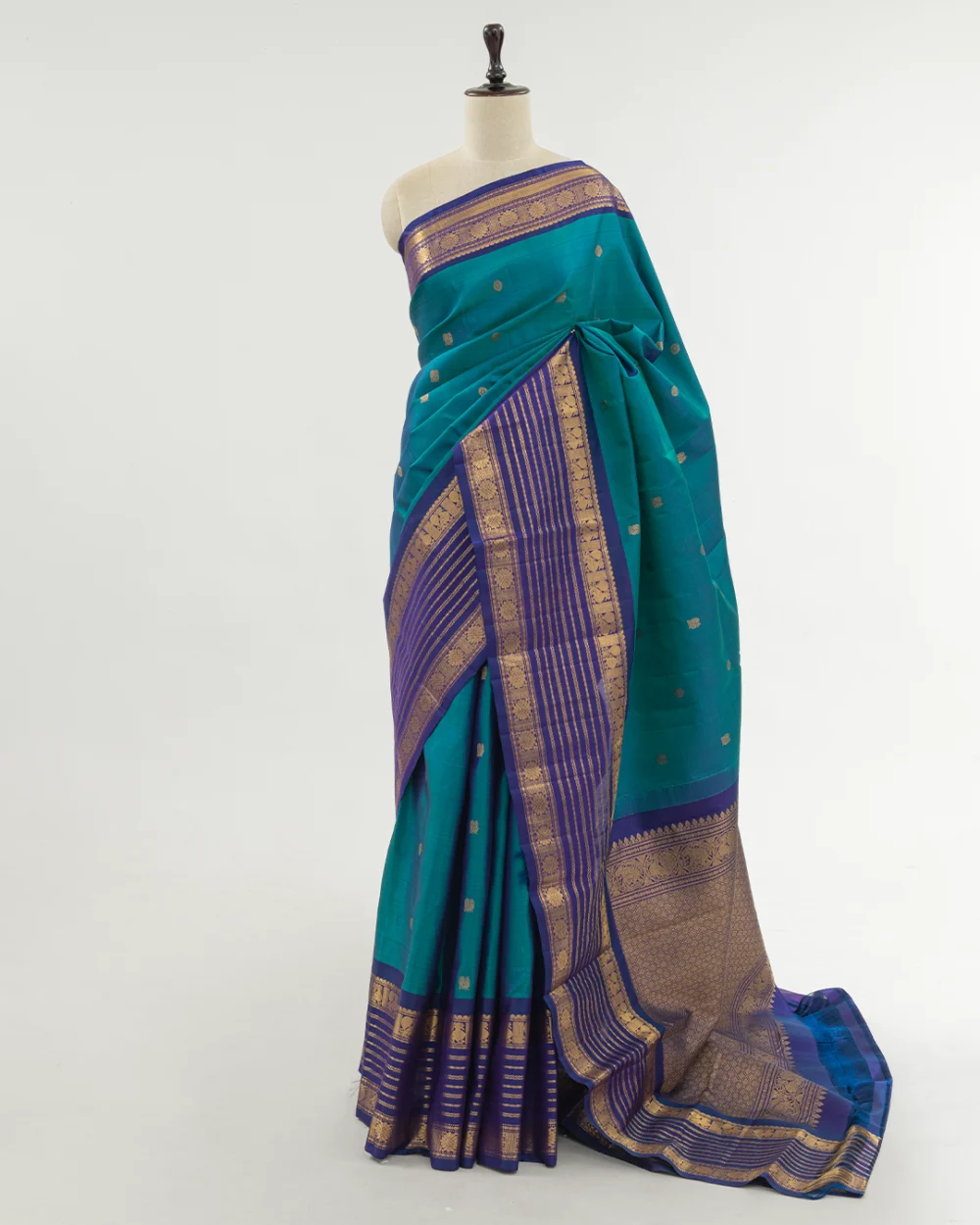 Teal Blue Kanjivaram Handloom Silk Saree