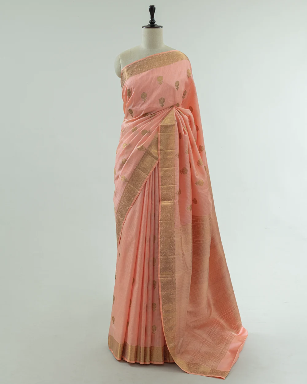 Peach Kota Kanjivaram Handloom Silk Saree