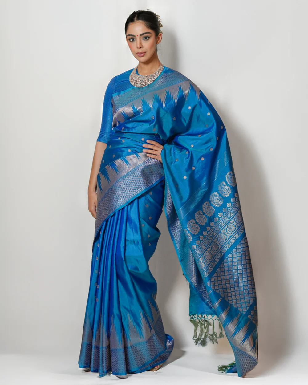 Blue Gadwal Silk Saree