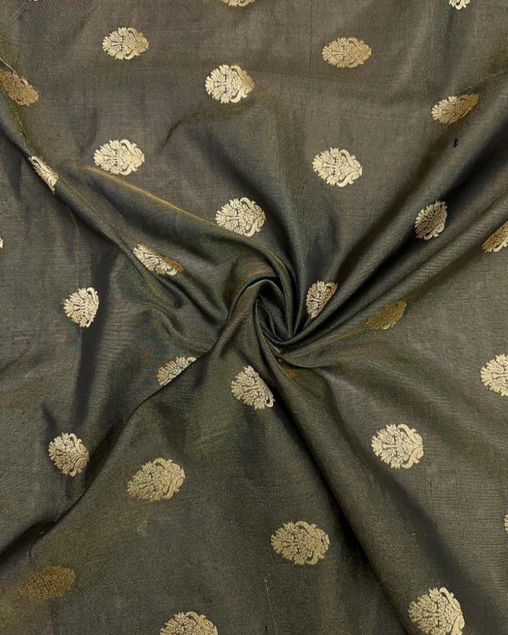 Black Tissue Silk Zari Butta Fabric