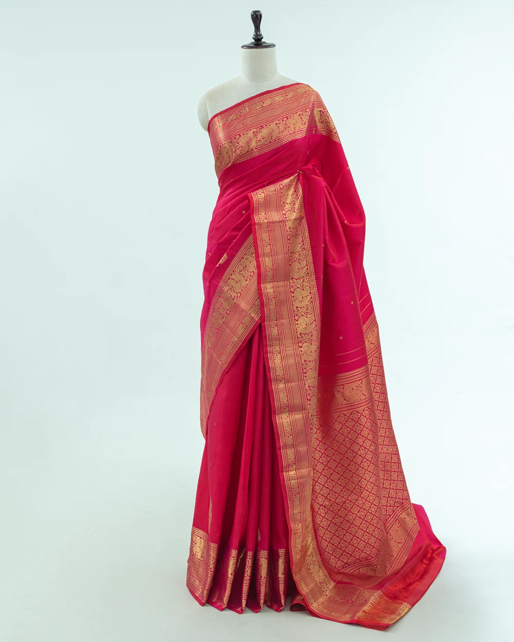 Redish Pink Kanjivaram Handloom Silk Saree