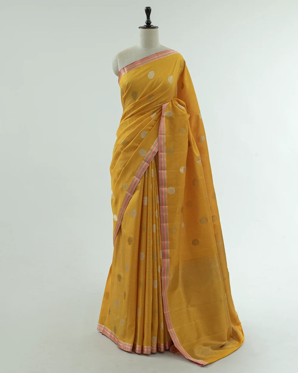 Yellow & Light Pink Kota Kanjivaram Handloom Silk Saree