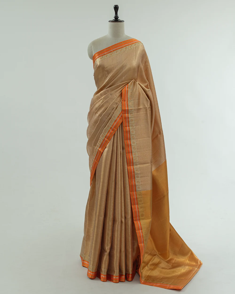 Honey Gold & Orange Tissue Kanjivaram Handloom Silk Saree