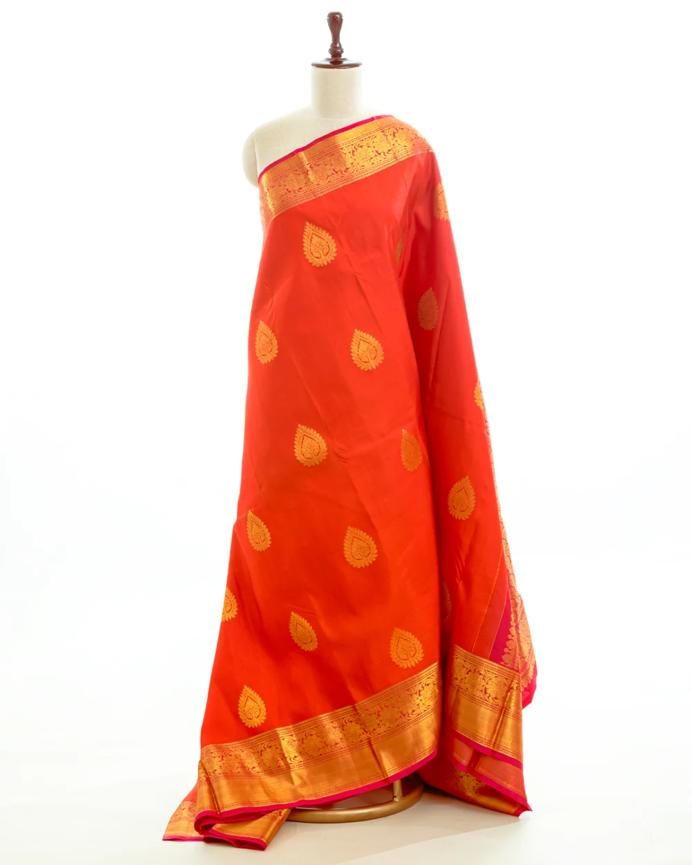 Red Orange Kanjivaram Handloom Silk Saree