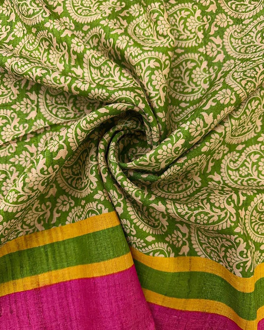 Parrot Green Tussar Silk Fabric
