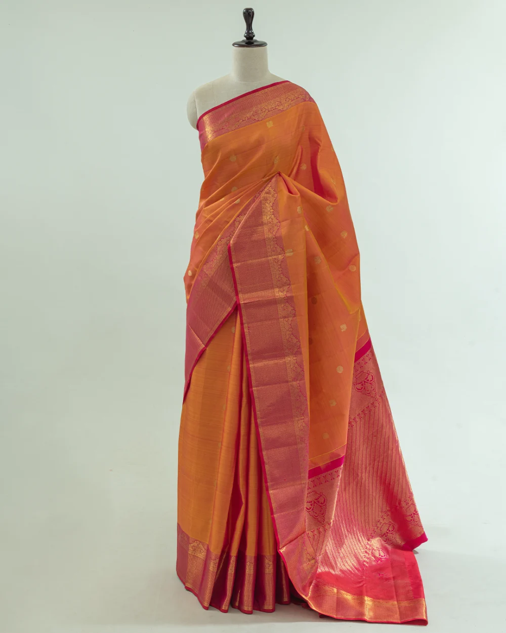 Orangish Pink Kanjivaram Handloom Silk Saree