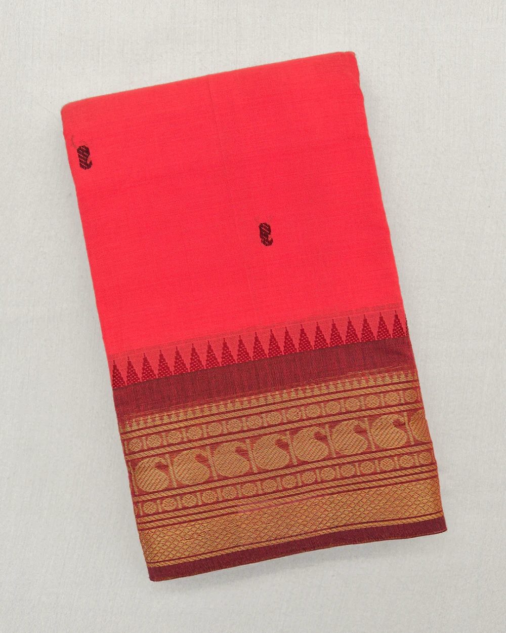 Bright Red Pink Kanchi Cotton Saree