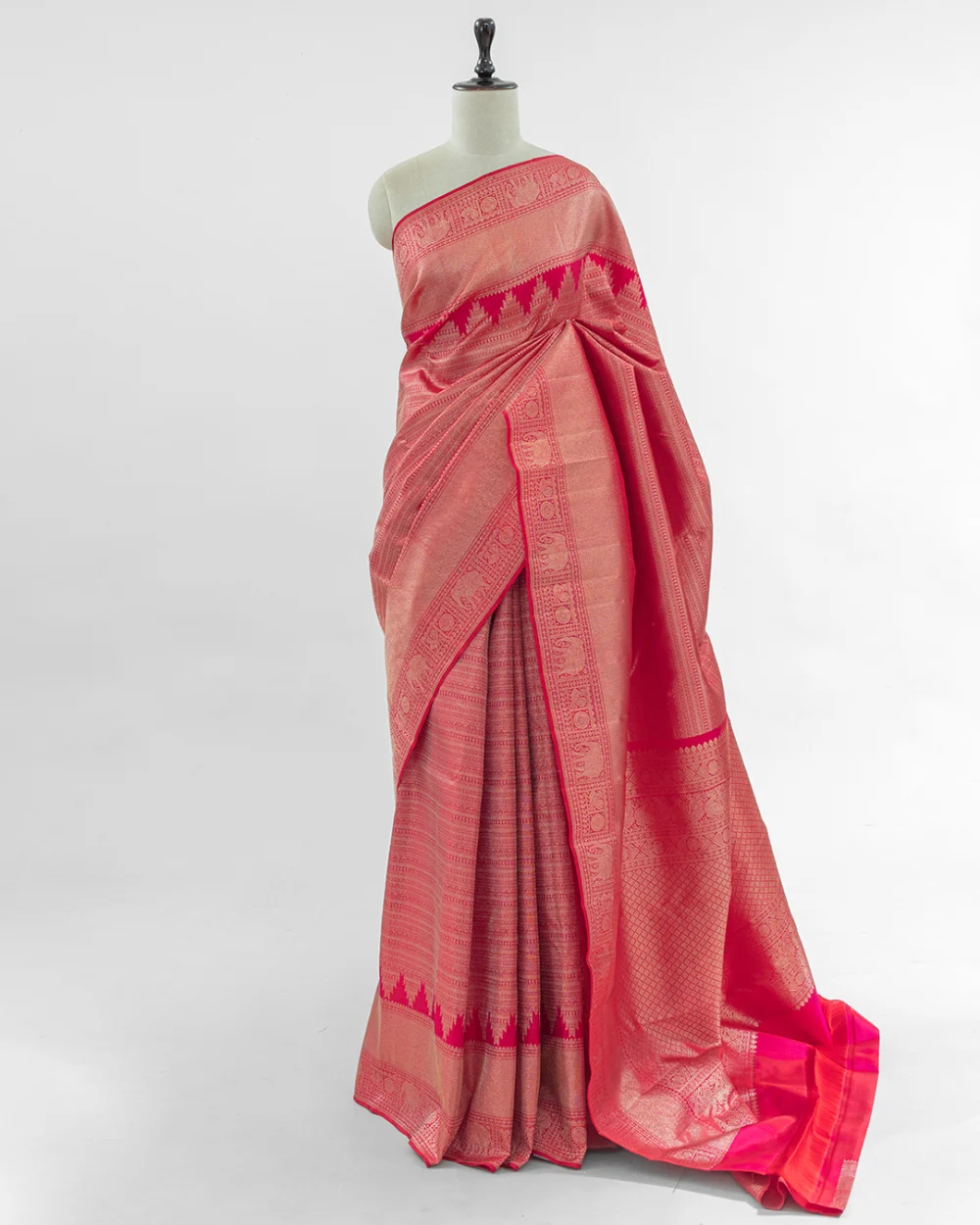 Rose Red Kanjivaram Handloom Silk Saree