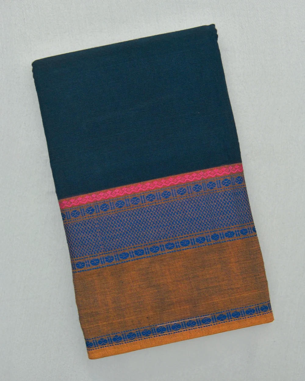 Deep Peacock Blue Kanchi Cotton Saree