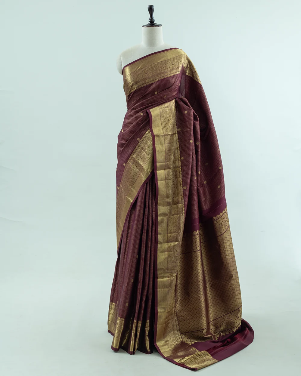 Coffee Brown Kattam Kanjivaram Handloom Silk Saree