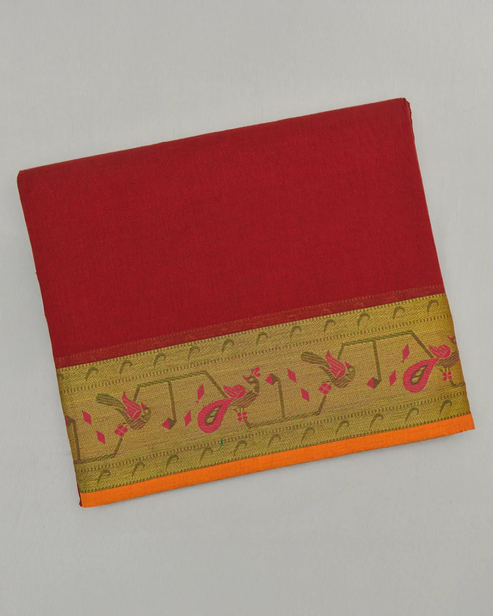 Reddish Maroon Kanchi Cotton Saree