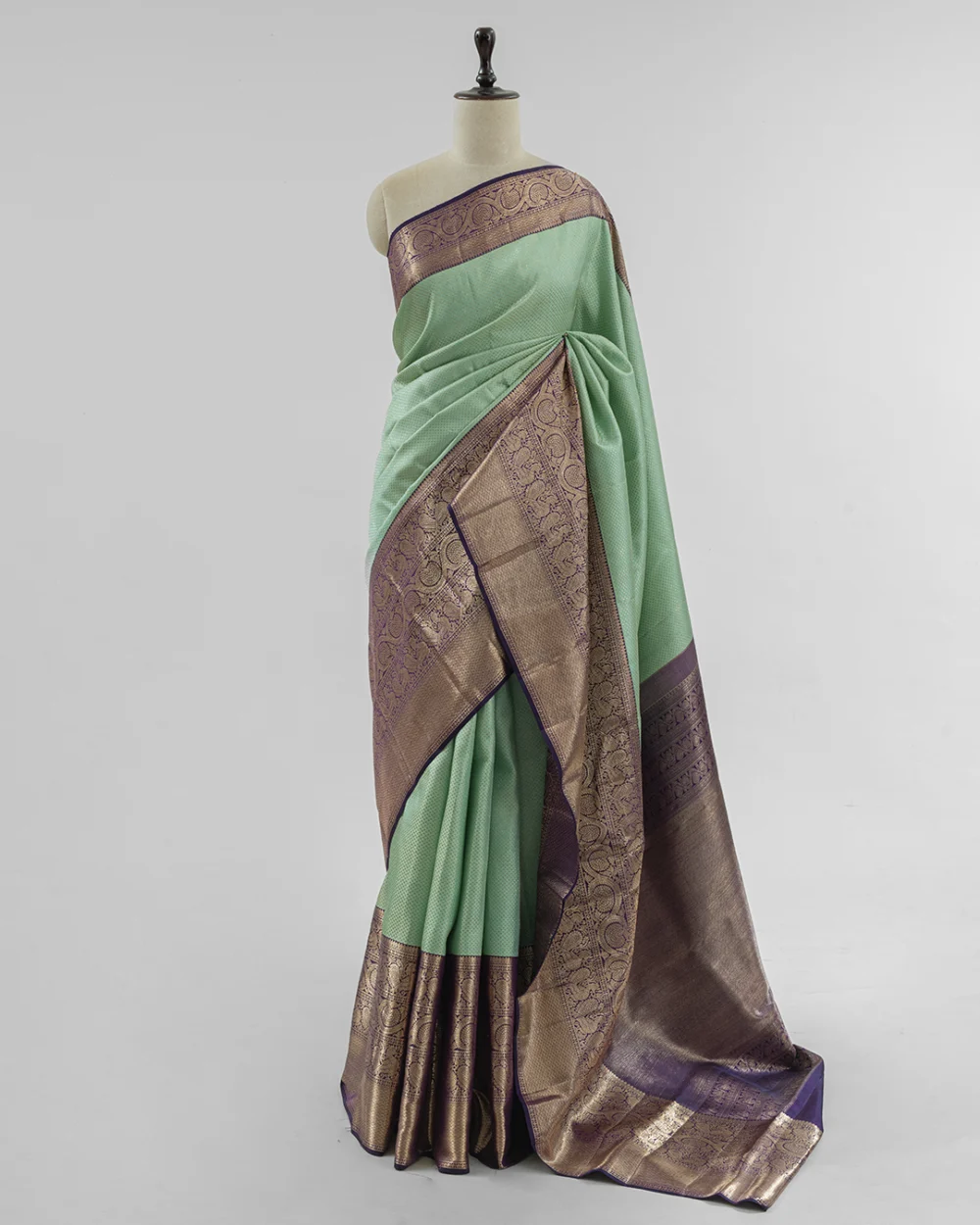 Mint & Royal Purple Kanjivaram Handloom Silk Saree