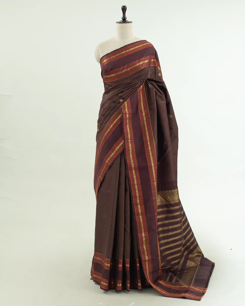 Dark Brown Veldhari  Kanjivaram Handloom Silk Saree